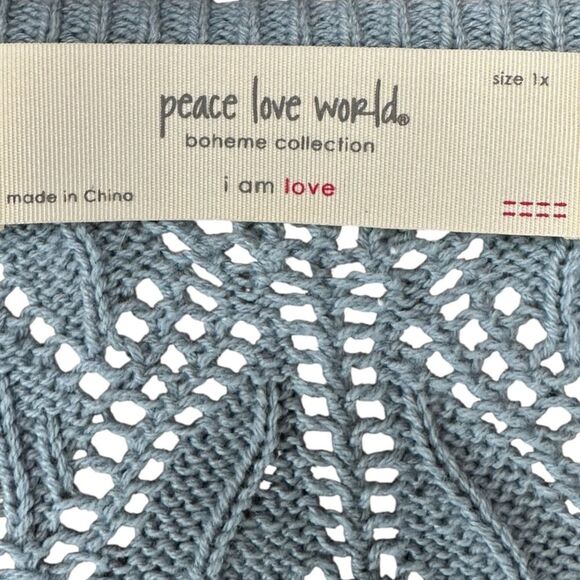 Peace Love World Women's Boheme Open-Stitch Novelty Sweater Blue. Size 1X - Picture 4 of 8